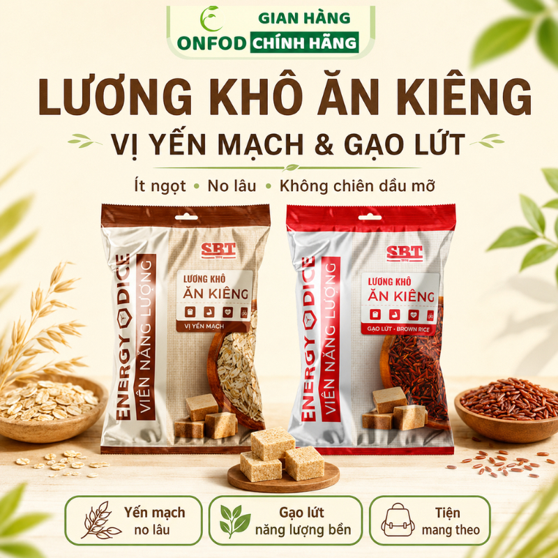 Lương khô ăn kiêng mini Yến Mạch Gạo Lứt SBT ONFOD giảm cân healthy eat clean gói 500g