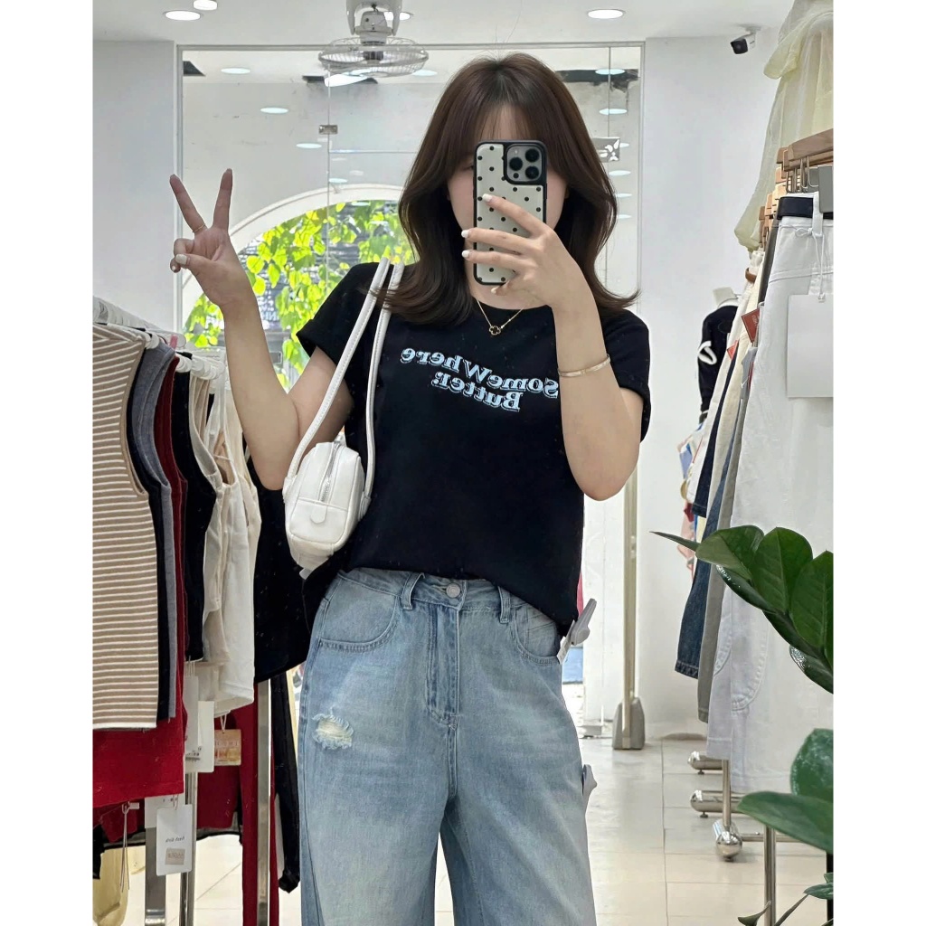 Áo thun ngắn tay Nafan cổ tròn in chữ SomeWhere XONXEN PCT mã 721
