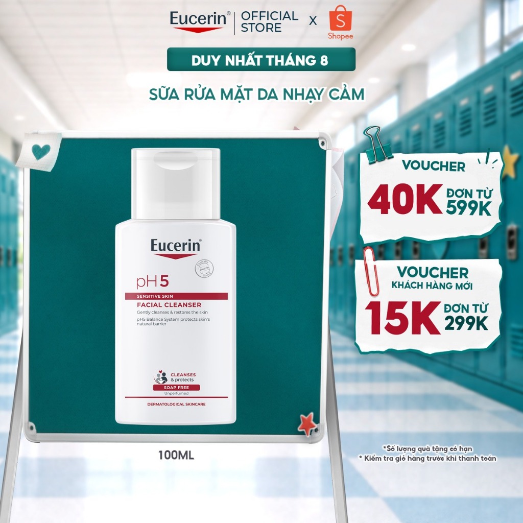 Sữa Rửa Mặt Dịu Nhẹ Cho Da Nhạy Cảm Eucerin pH5 Sensitive Skin Facial Cleanser 100ml | Skincare