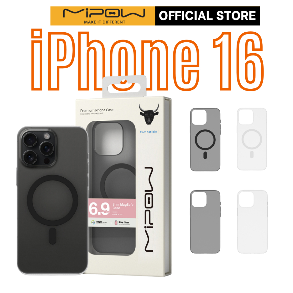 Ốp Lưng Mipow Cho iPhone 16 Chính Hãng, Chống Ố Vàng, Chống Sốc, MagSafe/Không MagSafe