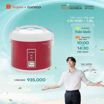 Nồi cơm điện Cuckoo CR-1081, dung tích 1.8 lít, công suất 700W - Lòng nồi chống dính- Chính hãng Cuckoovina