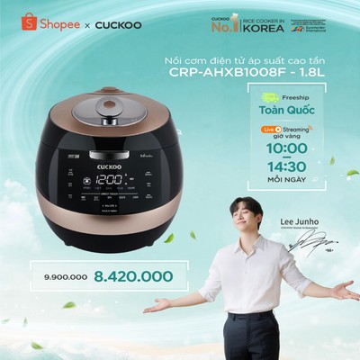 Nồi cơm điện tử áp suất cao tần Cuckoo 1.8L CRP-AHXB1008F - Lòng phủ men Xwall- Bản Quốc Tế- bảo hành 1 năm