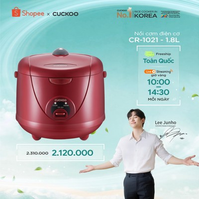 Nồi cơm điện Cuckoo 1.8 lít CR-1021 - màu đỏ - bản quốc tế- lòng nồi chống dính- Hàng chính hãng Cuckoovina
