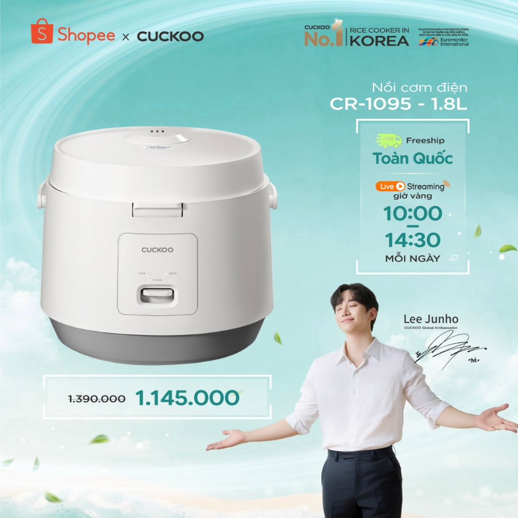 Nồi cơm điện Cuckoo 1.8L CR-1095 màu trắng- Công nghệ nhiệt 3D - bản quốc tế tiếng Anh - Hàng chính 