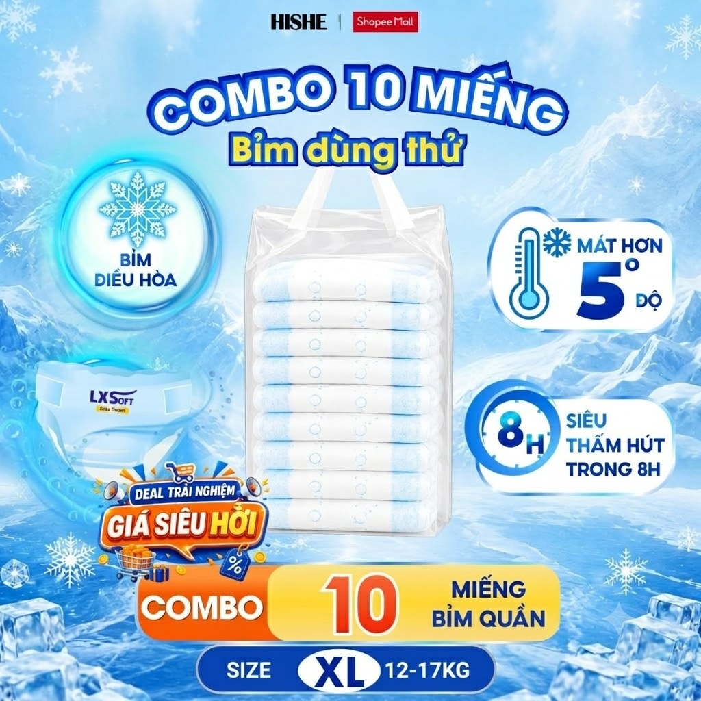 [Combo 10 miếng dùng thử] Bỉm Lxsoft đóng mùa hè mỏng nhẹ, mềm mịn, thấm hút tốt, chống hăm cho bé y