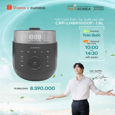 Nồi Cơm Điện Tử Áp Suất Cao Tần Cuckoo CRP-LHBR1000F 1.8 Lít -Lòng nồi X-Wall Black - áp suất 2.0 ATM- bảng Tiếng Việt