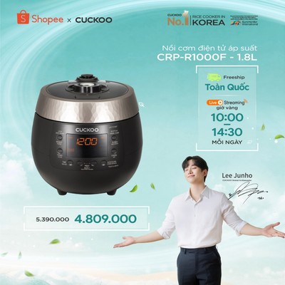Nồi cơm điện tử áp suất Cuckoo 1.8 lít CRP-R1000F màu đen - lòng nồi chống dính cao cấp phủ Xwall Black- Quốc tế