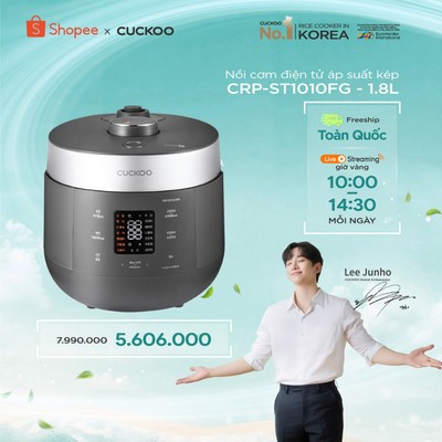 Nồi cơm điện tử áp suất kép Cuckoo 1.8L CRP-ST1010FG - Lòng nồi phủ men Xwall- sản xuất Hàn Quốc- bảo hành 1 năm