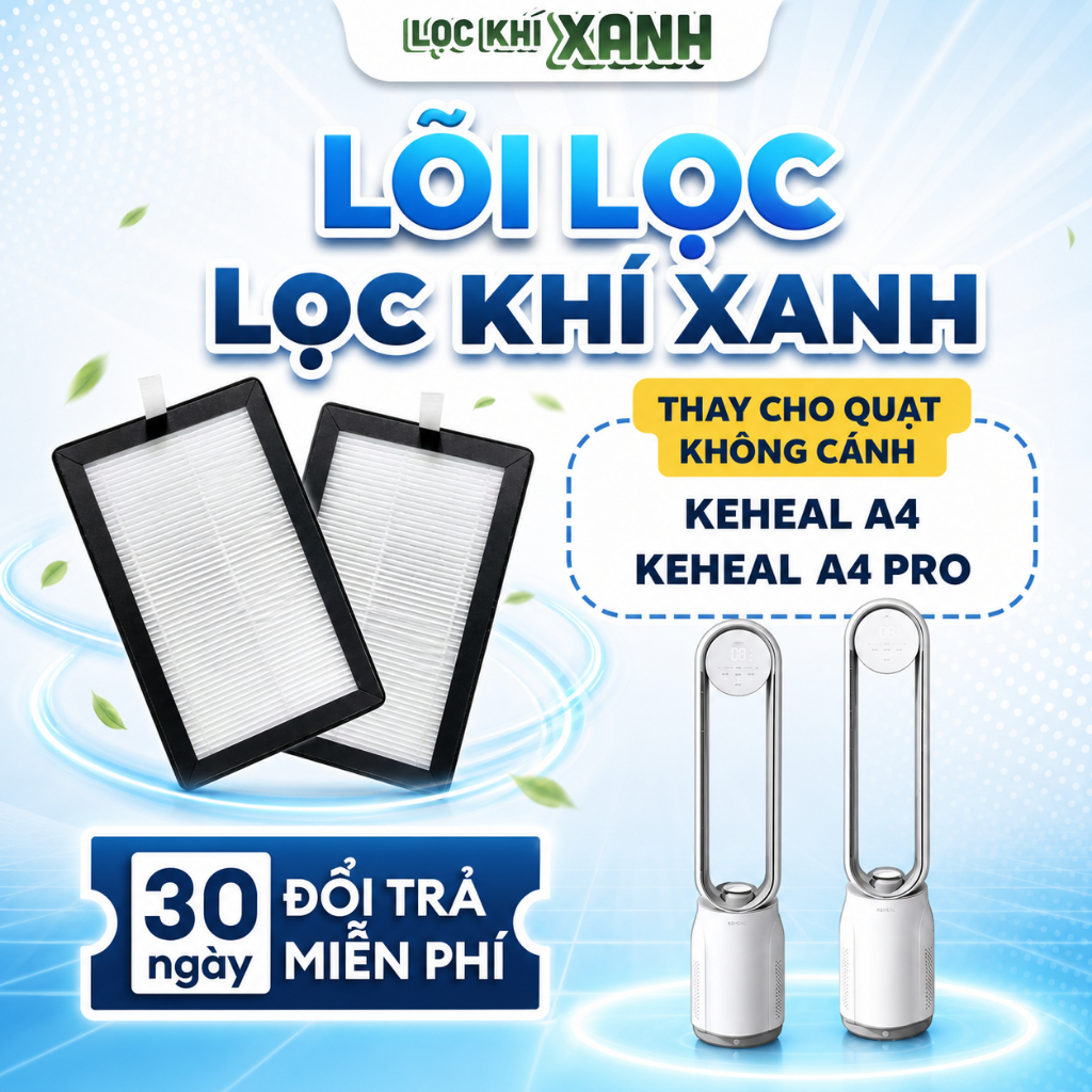 Màng lọc LocKhiXanh® dành cho Quạt không cánh Keheal A4/ A4 PRO - màng HEPA H11 + than hoạt tính, lọ