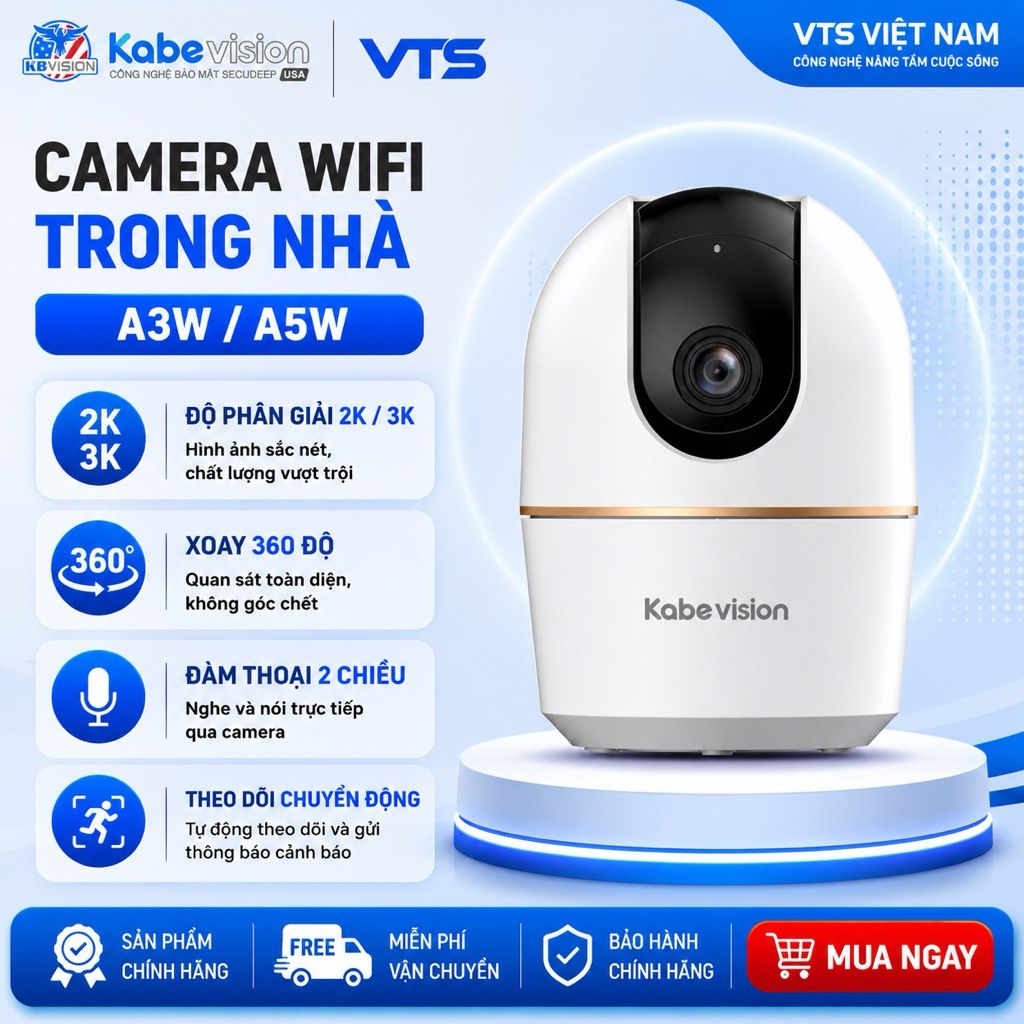 Camera Wifi KBVISION A3W 3MP/A5W 5MP - Xoay 360 Độ, Đàm Thoại 2 Chiều, Theo Dõi Chuyển Động