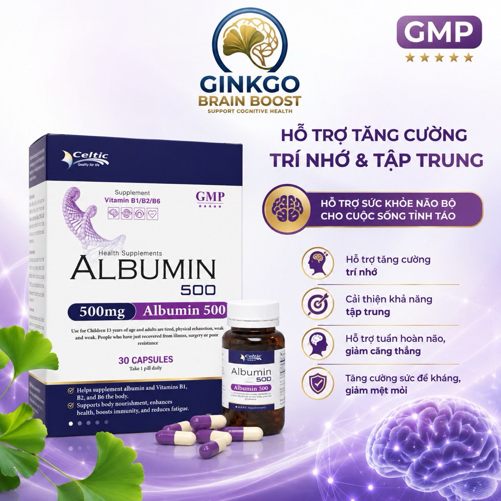 (Chính hãng) Viên uống albumin 500mg lọ 30 viên (ngày dùng 1 viên)