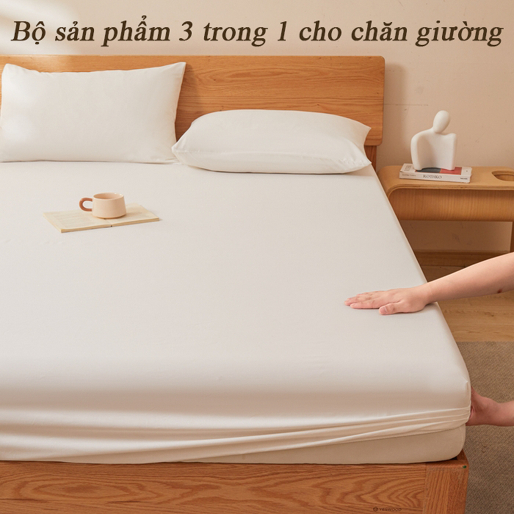 3 trong 1 Tấm ga giường màu trơn Cotton Bộ tấm trải giường Thiết kế chống trượt ga giường 1m2x2m/1m4