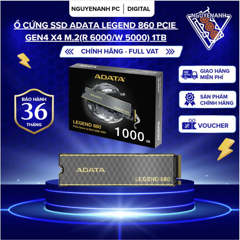 [Full Vat] Ổ cứng SSD ADATA LEGEND 860 PCIE GEN4 X4 M.2 2280 (R 6000/W 5000) 1TB - bh 36 tháng