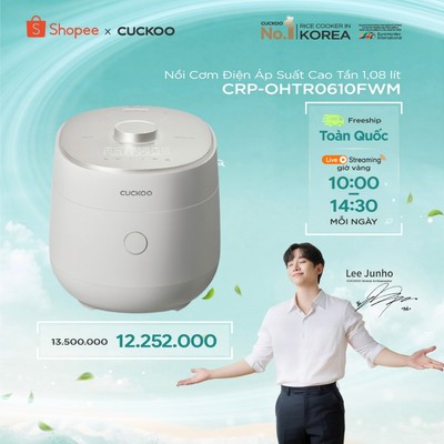 Nồi cơm điện áp suất kép cao tần CUCKOO 1.08 lít CRP-OHTR0610FWM-bản nội địa lòng nồi phủ chống dính Xwall Black Coating