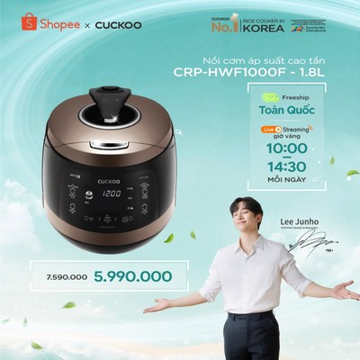 Nồi cơm áp suất cao tần Cuckoo 1.8L CRP-HWF1000F thiết kế sang trọng - Bảo hành 1 năm