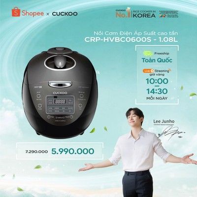 Nồi cơm điện tử áp suất cao tần Cuckoo 1.08 lít CRP-HVBC0600S- Tiếng Việt- lòng nồi chống dính cao cấp phủ Xwall Black