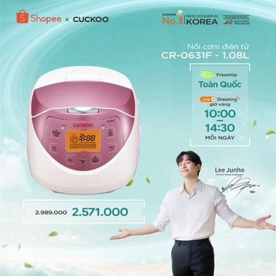 Nồi cơm điện tử Cuckoo 1.08L CR-0631F ( màu hồng) - Lòng nồi chống dính, nhiều chế độ nấu ăn - Chất lượng Hàn Quốc