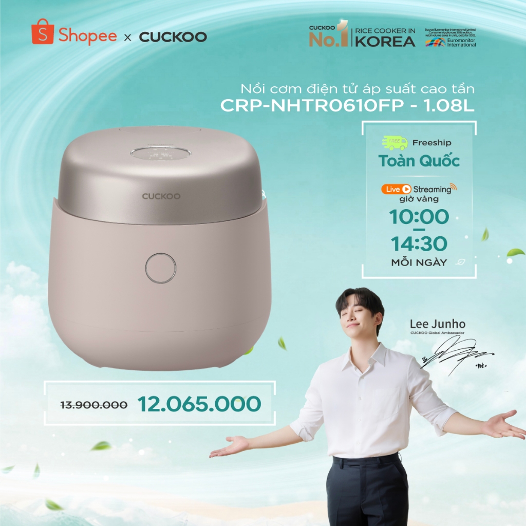 Nồi cơm điện áp suất kép cao tần Cuckoo 1.08L CRP-NHTR0610FP- Màu hồng đất- Lòng nồi phủ men Xwall- 