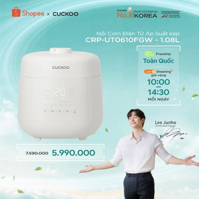 Nồi cơm điện tử áp suất kép Cuckoo 1.08L CRP-UT0610FGW- màu trắng - Lòng nồi phủ men Xwall - Bảo hành 1 năm