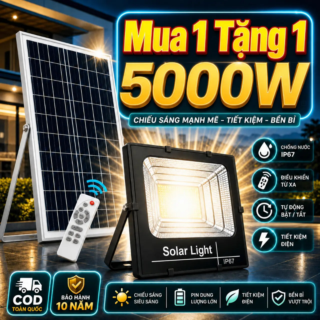 5000W Đèn Năng lượng mặt trời ngoài trời Đèn đường chống nước kèm điều khiển từ xa