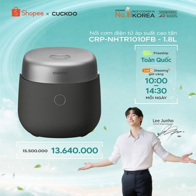 Nồi cơm điện áp suất kép cao tần Cuckoo 1.8L CRP-NHTR1010FB- Màu đen-Lòng nồi phủ men Xwall- hàng nội địa Hàn Quốc