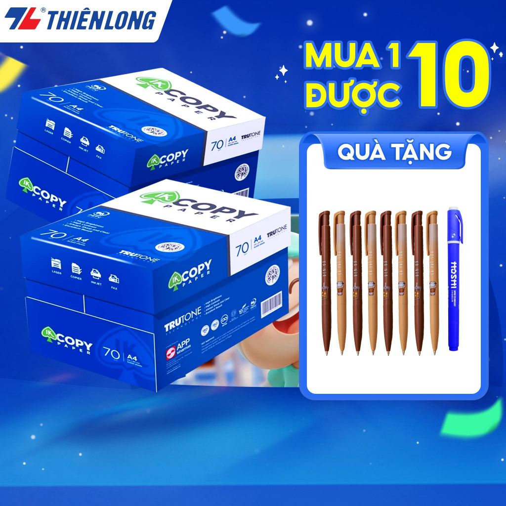 Combo 10 ream Giấy in A4/70, giấy photo 70gsm IK Copy 500 tờ - Thùng giấy A4 cứng không gợn sóng