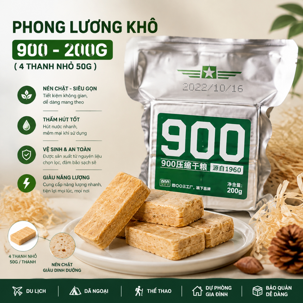 1 PHONG LƯƠNG KHÔ 900 - 200G (4 thanh nhỏ 50g)