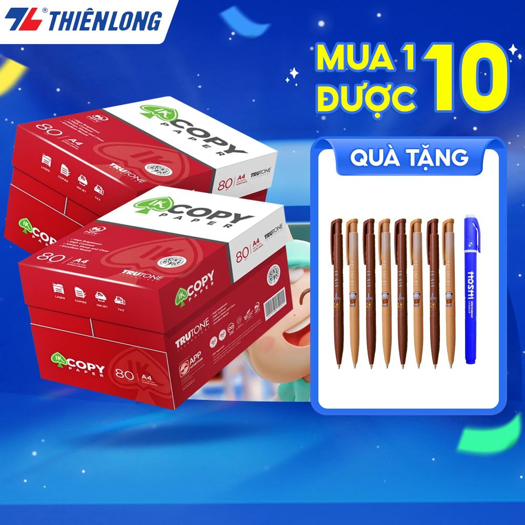 Combo 10 ream Giấy in A4, giấy photo IK Copy 80gsm độ dày cao, đều màu không gợn sóng, không xơ xước