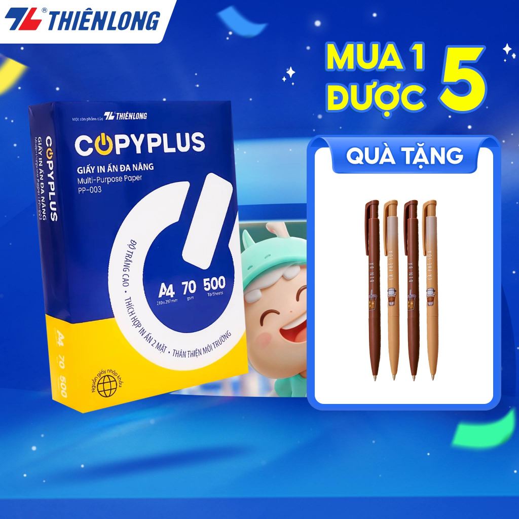 Combo 5/10 thùng Giấy in A4 70 gsm Thiên Long Copy Plus PP-003 (500 tờ/ Ream) - Chất lượng cao, hợp 