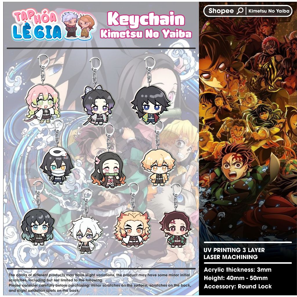 Móc Khóa Anime Kimetsu No Yaiba Tanjiro Nezuko Zenitsu Rengoku Acrylic Chibi Cute