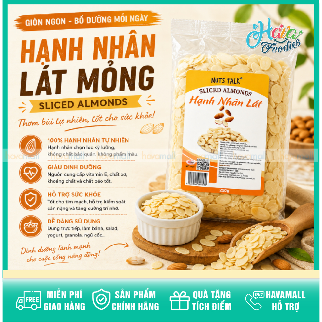 Hạnh Nhân Mỹ Nuts Talk Dạng Lát 250g – Nuts Talk Sliced Almonds 250g