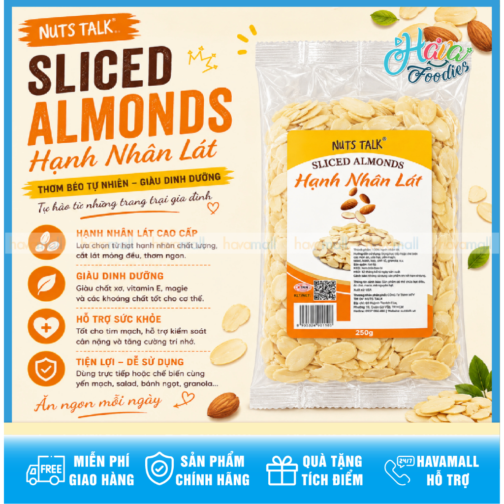 Hạt Hạnh Nhân Mỹ Nuts Talk Bào Lát 250g – Nuts Talk Sliced Almonds 250g