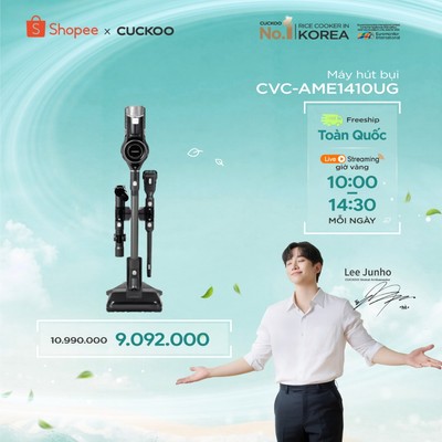 Máy hút bụi cầm tay không dây 2in1 Cuckoo CVC-AME1410UG - lực hút siêu mạnh 14000PA,  lọc bụi Hepa 13 hút sạch bụi bẩn