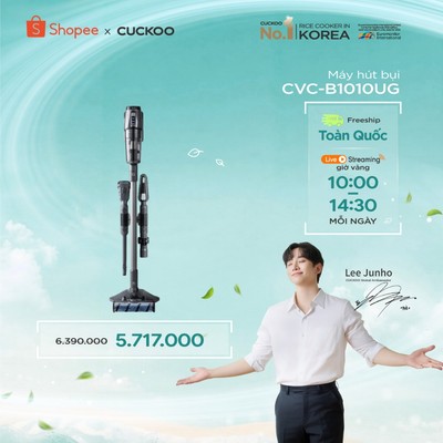 Máy hút bụi cầm tay không dây Cuckoo CVC- B1010UG, lực hút siêu mạnh 14000PA,lọc bụi Hepa 13 hút sạch bụi bẩn