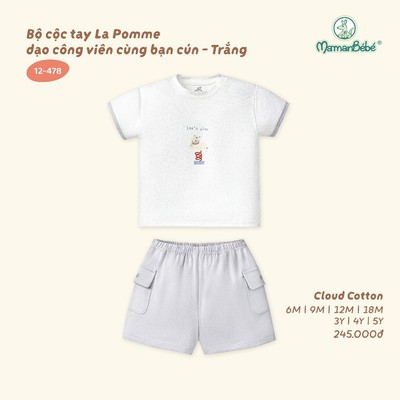 Bộ cộc tay La Pomme dạo công viên cùng bạn cún - Sợi Cloud Cotton mềm êm - Bé trai - 6M - 5Y