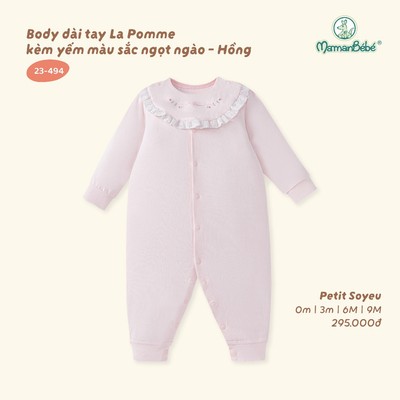 Body dài tay La Pomme kèm yếm màu sắc ngọt ngào - Sợi Petit Soyeu thoáng mát - Bé gái - 0M - 9M