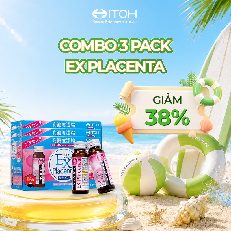 Combo 3 hộp Nước uống Placenta ITOH EX Placenta hỗ trợ cân bằng nội tiết, chống lão hóa và làm mờ th
