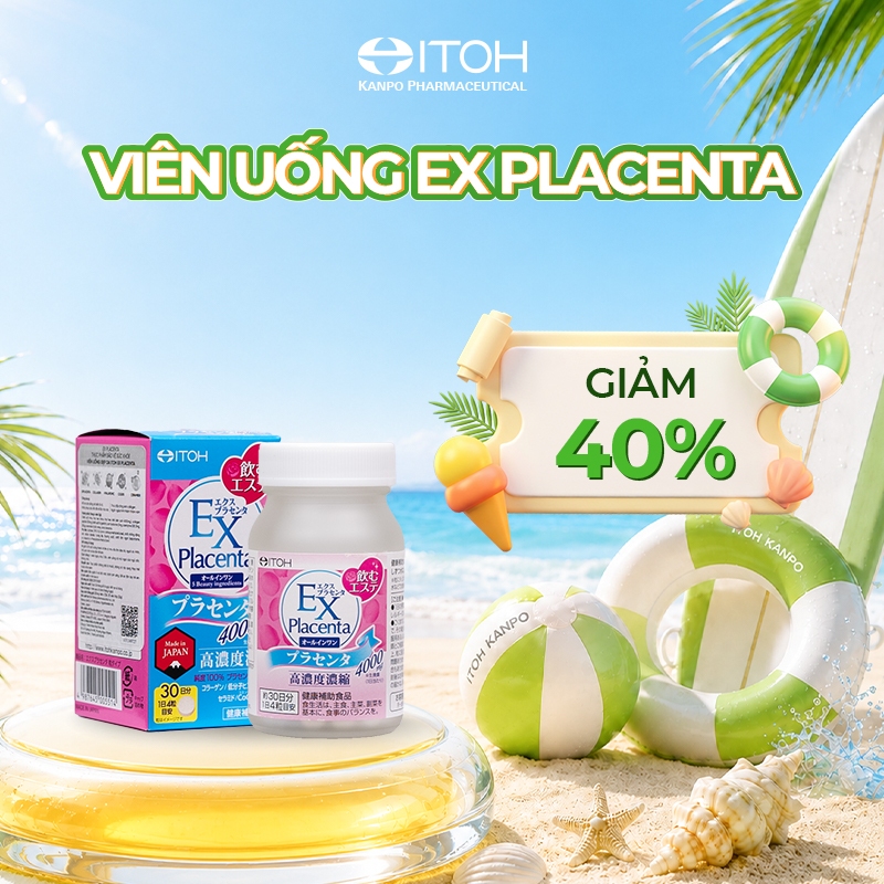 Viên uống Placenta ITOH EX Placenta 120 viên - Hỗ trợ cân bằng nội tiết, chống lão hóa và làm sáng đ