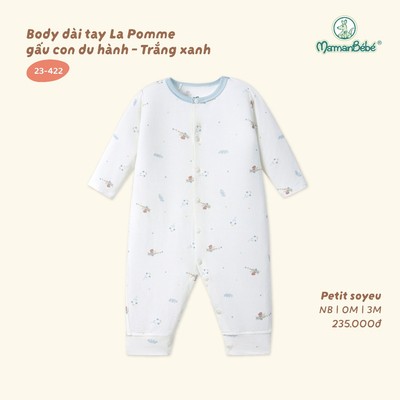 Body dài tay La Pomme gấu con du hành - Sợi Petit Soyeu thoáng mát - Bé trai- NB - 3M