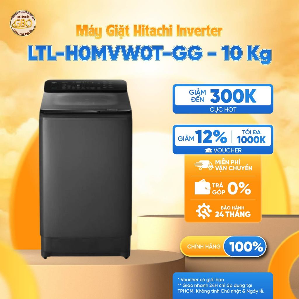 LTL-H0MVW0T-GG - Máy Giặt Hitachi Inverter Lồng Đứng 10Kg - Hàng Chính Hãng