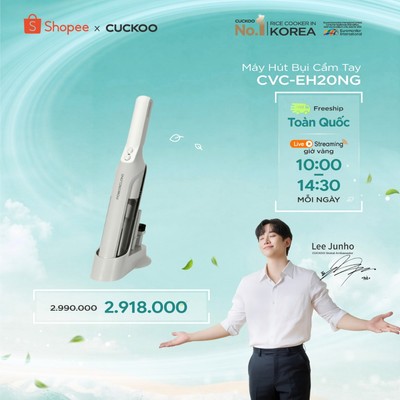 Máy hút bụi cầm tay không dây Cuckoo CVC-EH20NG  hút bụi giường nệm, xe ô tô, sofa- nhỏ gọn, lực hút mạnh mẽ