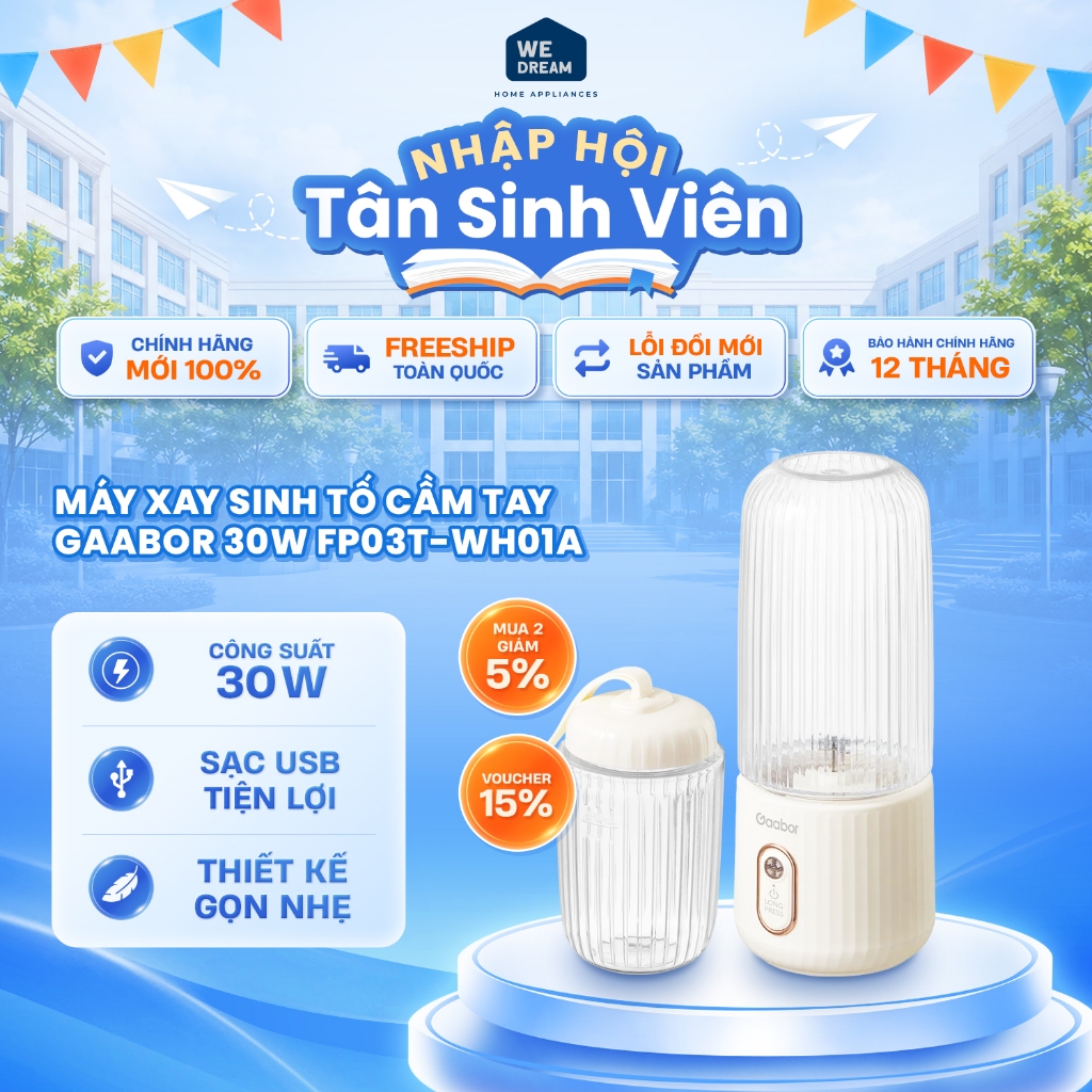 Máy Xay Sinh Tố Cầm Tay Mini Gaabor FP03T-WH01A - Hàng Chính Hãng