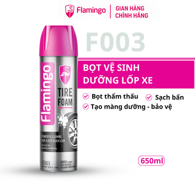 Xịt bọt vệ sinh dưỡng vỏ lốp ô tô 3in1 Flamingo F003 500ml giúp lốp đen bóng và sáng, chống rạn nứt lốp