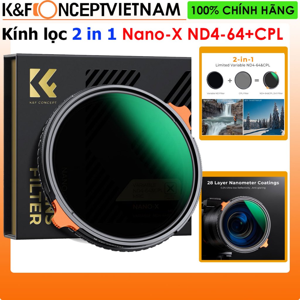 Kính lọc Filter K&F Concept 2 in 1 Nano-X ND4-64 + CPL