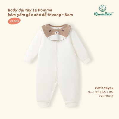 Body dài tay La Pomme kèm yếm gấu nhỏ dễ thương - Sợi Petit Soyeu thoáng mát - Bé trai - 0M - 9M