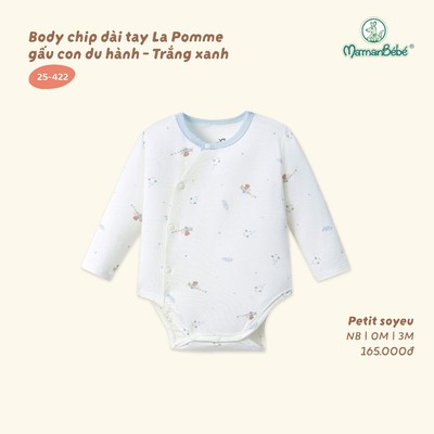 Body chip dài tay La Pomme gấu con du hành - Sợi Petit Soyeu thoáng mát - Bé trai - NB - 3M