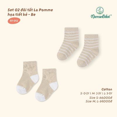 Set 02 đôi tất La Pomme họa tiết kẻ - Sợi Cotton thoáng khí - Bé trai/gái - Size S/M/L