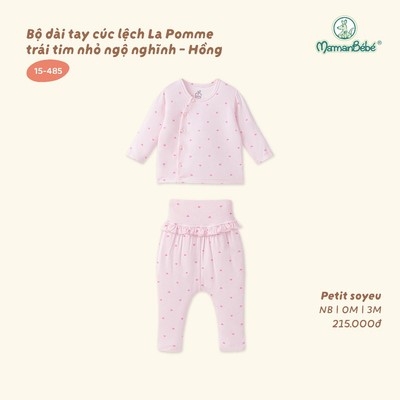 Bộ dài tay cúc lệch La Pomme trái tim nhỏ ngộ nghĩnh - Sợi Petit Soyeu thoáng mát - Bé gái - NB - 3M