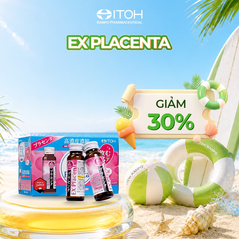 Nước uống Placenta ITOH EX Placenta hỗ trợ cân bằng nội tiết, chống lão hóa và làm mờ thâm sạm nám d