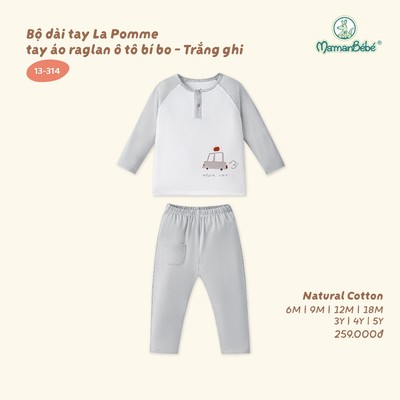 Bộ dài tay La Pomme tay áo raglan ô tô bí bo - Sợi Natural Cotton thoáng mát - Bé trai - 6M - 5Y